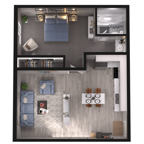 Floor plan for 1 bed, 1 bath, 520 sqft